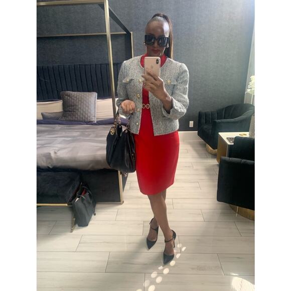 DEREK LAM COLLECTIVE Gray Gold Button Front Zip Up Sleeve Tweed Jacket Size 40 - Picture 4 of 14